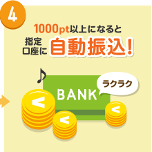 4.1000pt以上になると指定口座に自動振込！