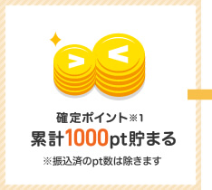 確定ポイント累計1000pt貯まる ※振込済のpt数は除きます